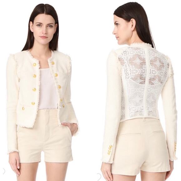 Veronica Beard Betsy Cream Lace Back Tweed Knit Blazer Size 2 - Picture 1 of 13